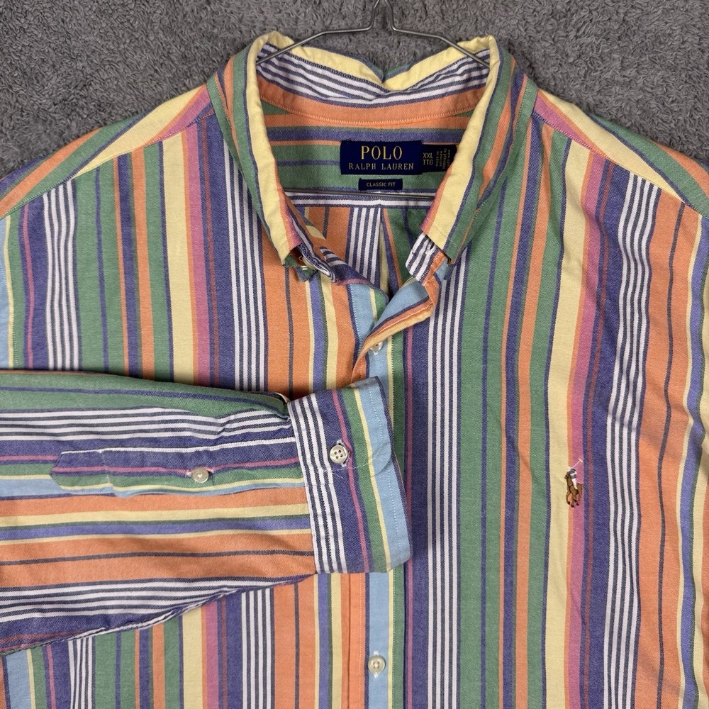 Polo Ralph Lauren Shirt Mens XXL 2XL Flesh Pony Colorful Barcode Stripe Preppy